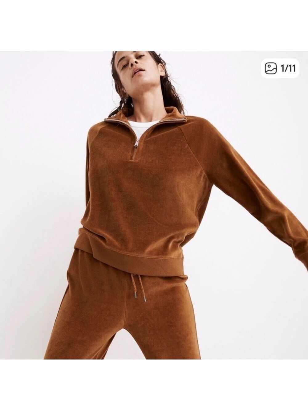 Madewell Copper Velour 1/2 zip Top (XS)